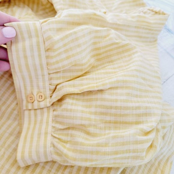 Terra & Sky cotton yellow striped Blouse Ruffles puffed sleeve plus size 1x - Picture 3 of 5